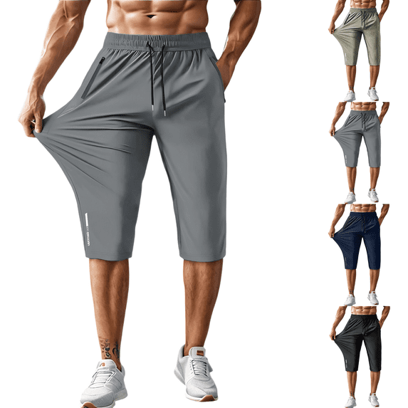 Men Hiking Capri Pants Quick-Dry Lightweight Sweatpants Outdoor Sports Fishing Water Resistant Zipper Pockets