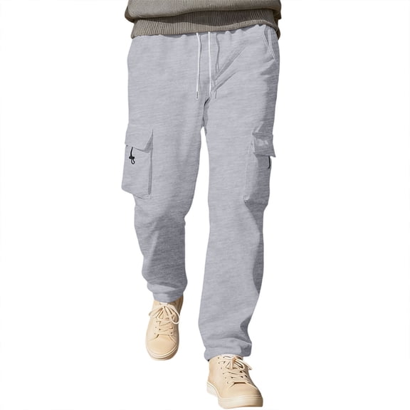 Men Hiking Cargo Pants Casual Multiple Pockets Loose Fit Straight Leg Comfortable Trousers Light Gray Pant