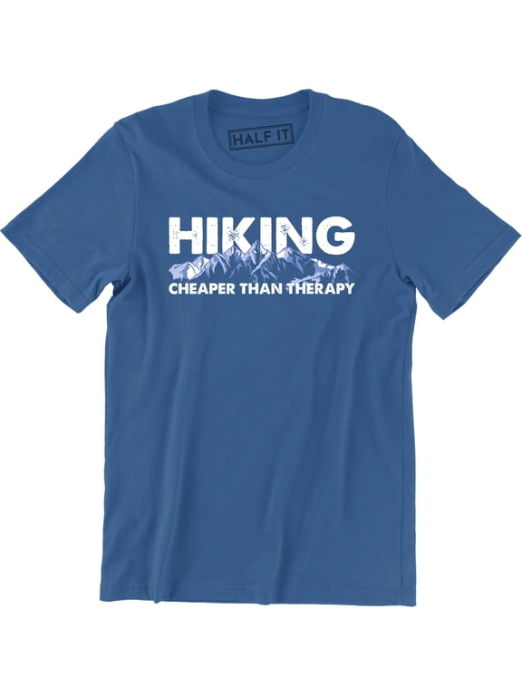 Men Hiking Cheaper Than Therapy Funny Camping Mountain Outdoor Summer T-Shirt