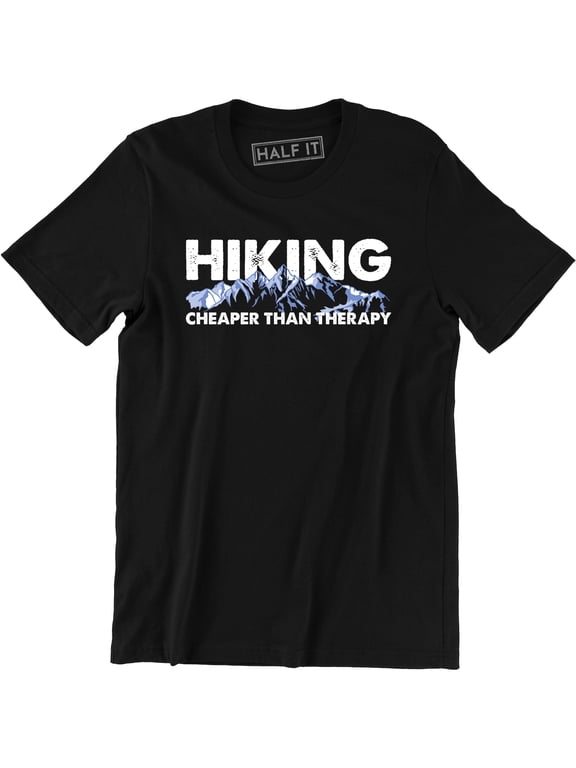 Men Hiking Cheaper Than Therapy Funny Camping Mountain Outdoor Summer T-Shirt