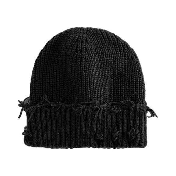 Men Hip Hop Beanies Hats Ripped Holes Knitted Hats Plain Autumn Winter Soft Cotton Warm Caps 2025 31# Black Free