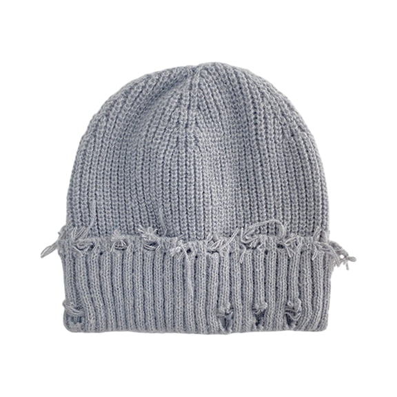 Men Hip Hop Beanies Hats Ripped Holes Knitted Hats Plain Autumn Winter Soft Cotton Warm Caps 2025 31# Light Gray Free