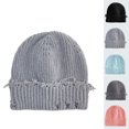 thumbnail image 1 of Men Hip Hop Beanies Hats Ripped Holes Knitted Hats Plain Autumn Winter Soft Cotton Warm Caps Light Gray One Size, 1 of 3