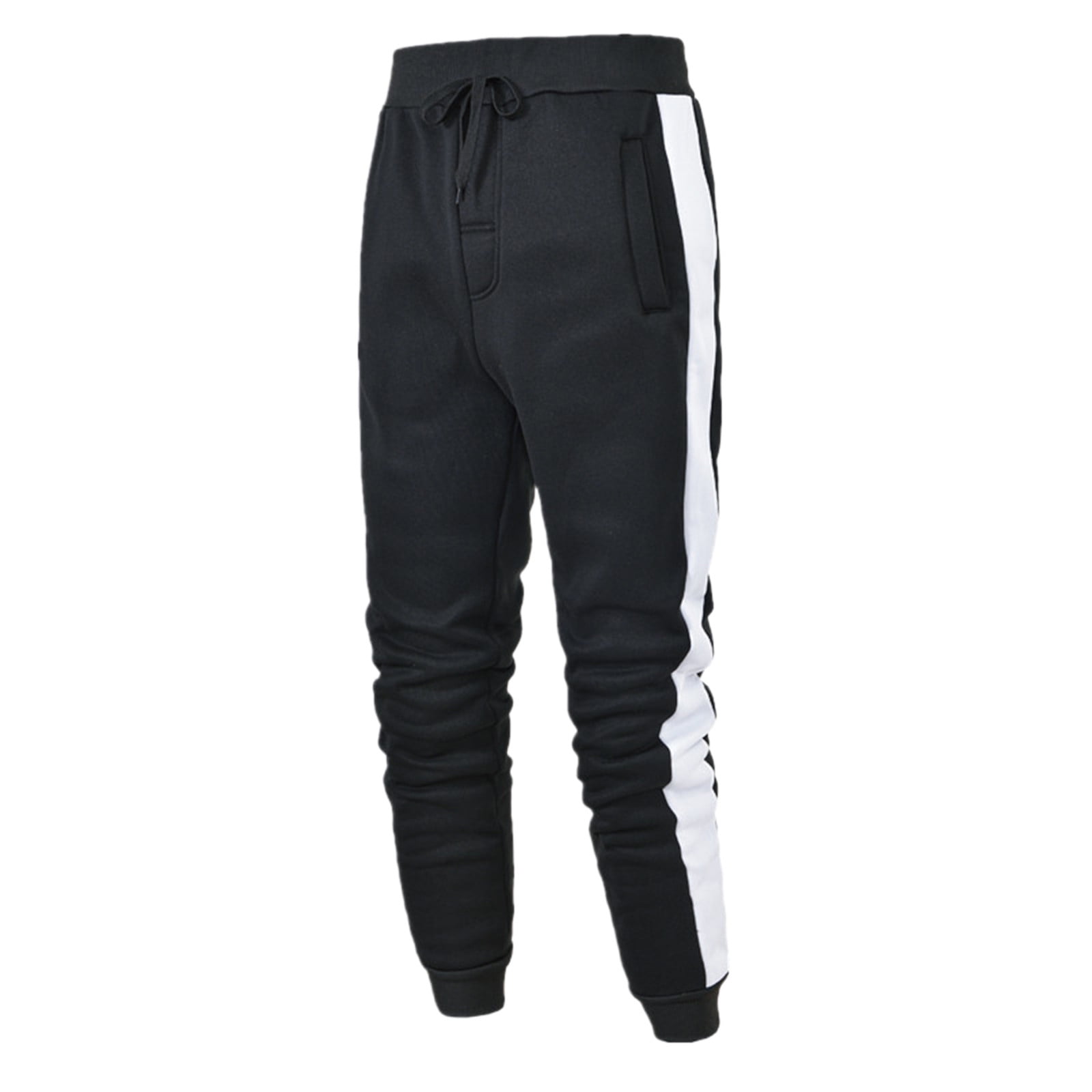 Men Hip Hop Pants Casual Spliced Solid Color Track Cuff Lace Up Workout ...
