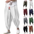 thumbnail image 1 of Men Hippie Harem Pants Baggy Linen Cotton Boho Yoga Pants Summer Beach Pants Casual Drop Crotch Trouser, 1 of 4