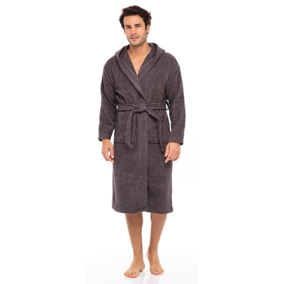 Men Hooded Bathrobe For Men 100% Cotton Terry Bathrobes with Hood Towel Spa Robe