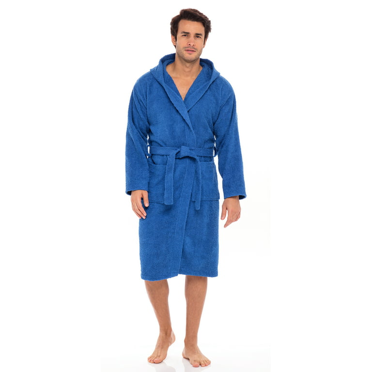 Men Hooded Bathrobe For Men 100% Cotton Terry Bathrobes with Hood Towel Spa  Robe