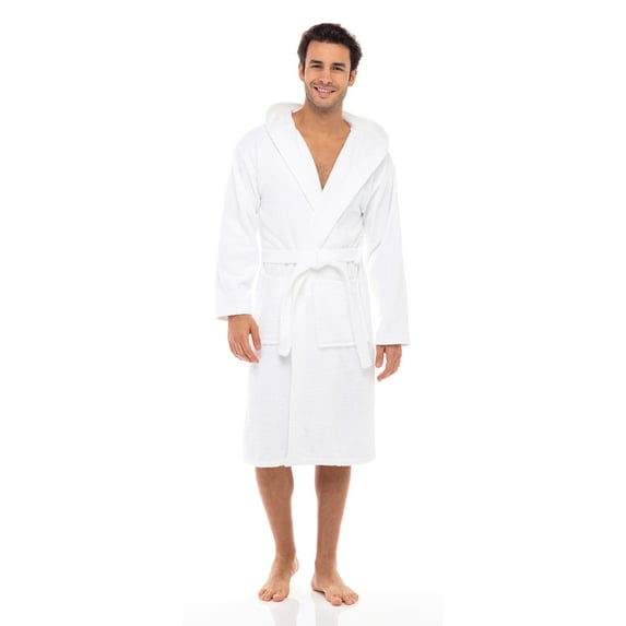 Men Hooded Bathrobe For Men 100% Cotton Terry Bathrobes with Hood Towel Spa Robe