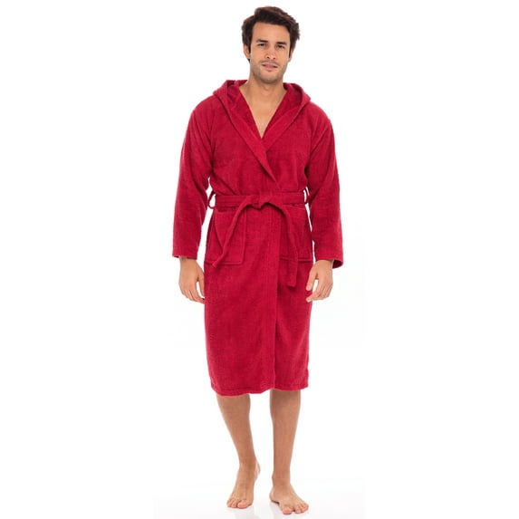 Men Hooded Bathrobe For Men 100% Cotton Terry Bathrobes with Hood Towel Spa Robe