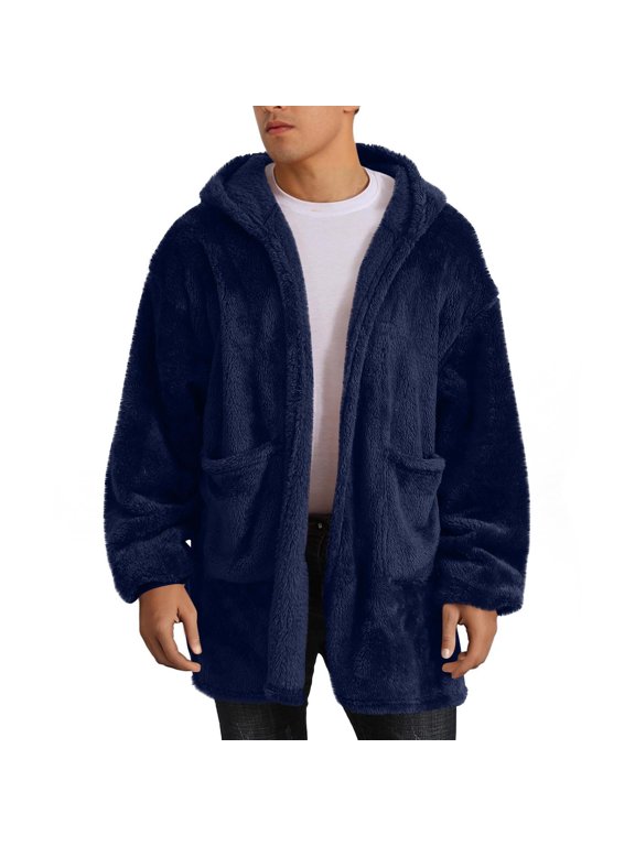 Men Hooded Cardigan Oversized Fuzzy Fleece Blanket Hoodie Jacket Plush Sherpa Winter Fall Coat Soft Outerwear