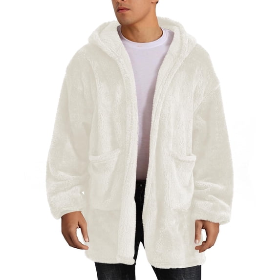 Men Hooded Cardigan Oversized Fuzzy Fleece Blanket Hoodie Jacket Plush Sherpa Winter Fall Coat Soft Outerwear