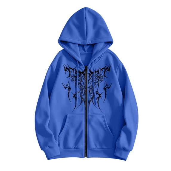 Men Hooded Full Zip Long Sleeve Drawstring Jacket with Elastic Cuffs,Casual Versatile with Pockets Daily Working Outdoor Wear,Blue,S