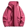thumbnail image 1 of Men Hooded Jackets Waterproof Multi Pockets Stand Collar Drawstring Front Zipper Button Down Outdoor Windbreaker (XL, Hot Pink), 1 of 5