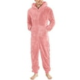 thumbnail image 1 of Men Hooded Jumpsuit Pajamas Long Sleeve Casual Winter Warm Rompers Sleepwear Solid Pockets Plush Jumpsuits, 1 of 6