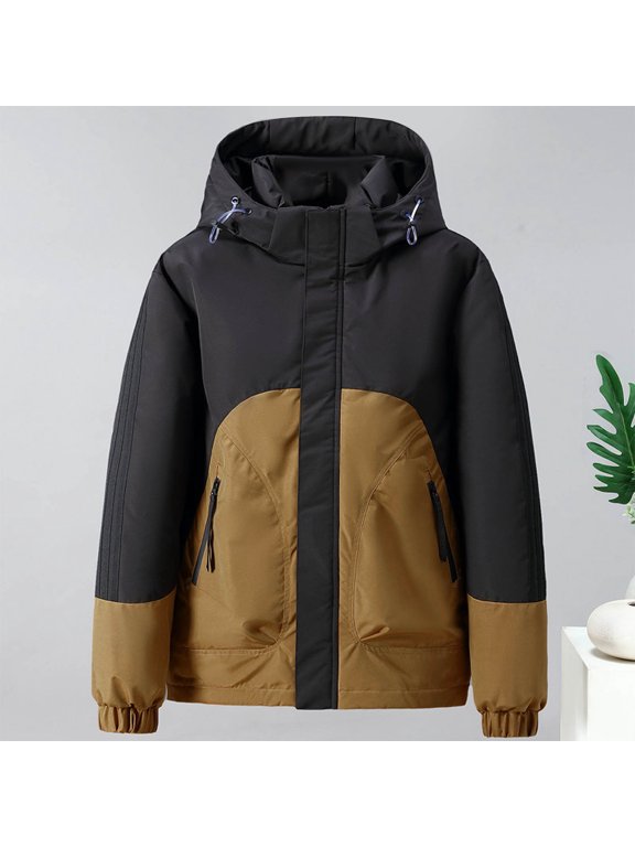 Men Hooded Puffer Jacket Long Sleeved Zipper Detachable Padded Hardshell Outdoor Sports Puffer Jacket Hik Jacket Outerwear Ideal for Travel