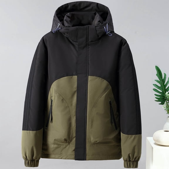 Men Hooded Puffer Jacket Long Sleeved Zipper Detachable Padded Hardshell Outdoor Sports Puffer Jacket Hik Jacket Outerwear Ideal for Travel
