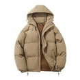 thumbnail image 1 of Men Hooded Puffer Jacket Winter Long Sleeve Down Jackets Khaki M, 1 of 7