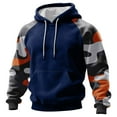 thumbnail image 1 of Men Hooded Pullover Sweatshirt Long Sleeve Raglan Camouflage Print Casual Drawstring Hoodie Kangaroo Pocket Top Dark Blue L, 1 of 5