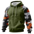 thumbnail image 1 of Men Hooded Pullover Sweatshirt Long Sleeve Raglan Camouflage Print Casual Drawstring Hoodie Kangaroo Pocket Top Green L, 1 of 5