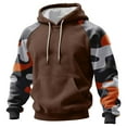 thumbnail image 1 of Men Hooded Pullover Sweatshirt Long Sleeve Raglan Camouflage Print Casual Drawstring Hoodie Kangaroo Pocket Top Light Brown XL, 1 of 5