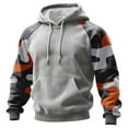 thumbnail image 1 of Men Hooded Pullover Sweatshirt Long Sleeve Raglan Camouflage Print Casual Drawstring Hoodie Kangaroo Pocket Top Light Gray L, 1 of 5