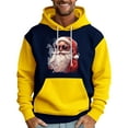 thumbnail image 1 of Men Hooded Sweatshirt Long Sleeve Pullover Santa Claus Graphic Print Casual Loose Fit Kangaroo Pocket Drawstring Design Yellow L, 1 of 5