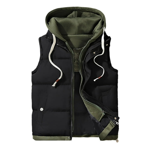Men Hooded Two Piece Zipper Cardigan Vest Jacket Loose Business Comfortable Warm Trendy Sports Vest