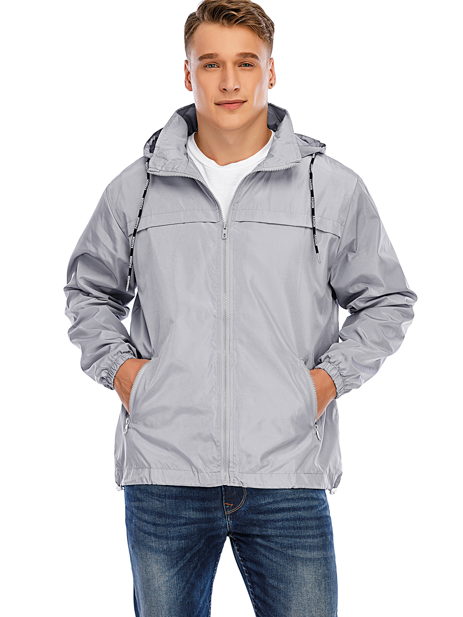 Men Hooded Waterproof Outdoor Jacket Lightweight Rain Jacket Windproof Water Resistant Jacket for Hiking Casual Work, Big & Tall up to Size 3XL - image 1 of 8