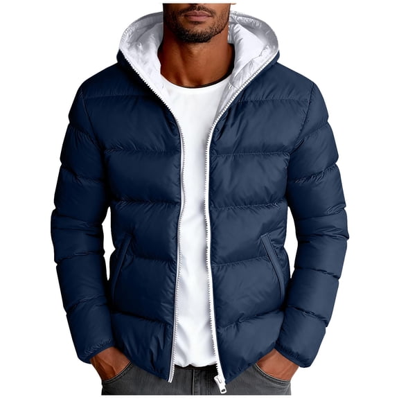 Men Hooded Winter Down Jackets Coat Lightweight Quilted Fashion Hooded Outwear Color Block Down Jackets Thicken Padded Parka Warm Jacket Coat Lightweight Waterproof Hiking Coat