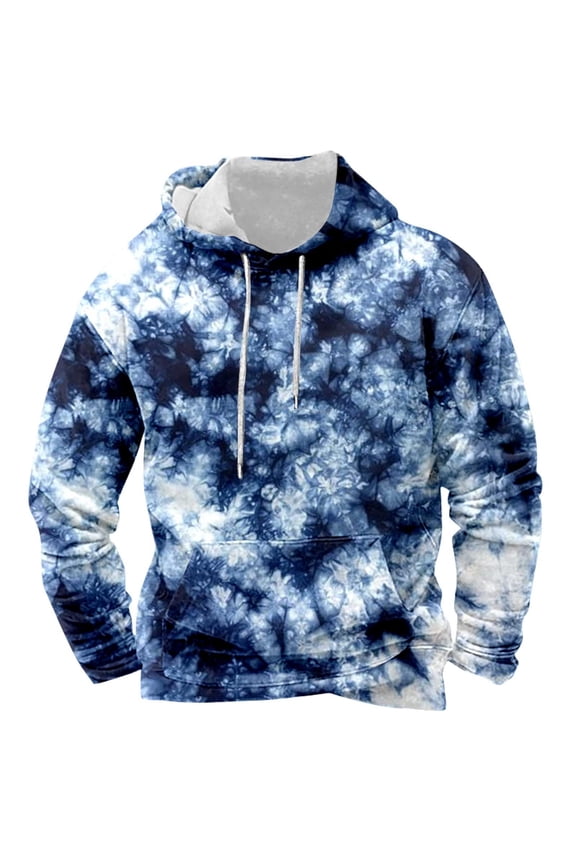 Men Hoodie Fall Loose Lightweight Tie Dye Print Long Sleeve Drawstring Hoodie with Pocket Athleisure Oversized Sweatshirt