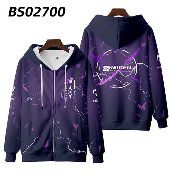 Men Hoodie Hot Game Genshin Impact Beelzebul 3D Print Zip Up Women Sweatshirt Raiden Shogun Baal Cosplay Zipper Hooded Jacket