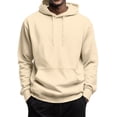 thumbnail image 1 of Men Hoodie Long Sleeve Hooded Drawstring Sweatshirt Fall Winter Fashion Solid Color Basic Pullover Tops Beige L, 1 of 5