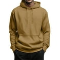 thumbnail image 1 of Men Hoodie Long Sleeve Hooded Drawstring Sweatshirt Fall Winter Fashion Solid Color Basic Pullover Tops Camel 2XL, 1 of 5