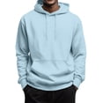 thumbnail image 1 of Men Hoodie Long Sleeve Hooded Drawstring Sweatshirt Fall Winter Fashion Solid Color Basic Pullover Tops Light Blue 2XL, 1 of 5
