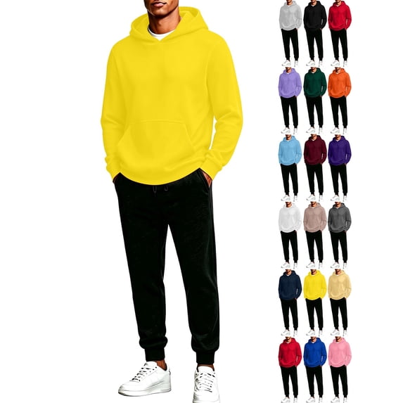 Men Hoodie Sets 2 Piece Outfits,Long sleeves Hoodie,Straight Leg Jogger Sweatpants,with Kangaroo Pockets,Solid Color Casual Sets