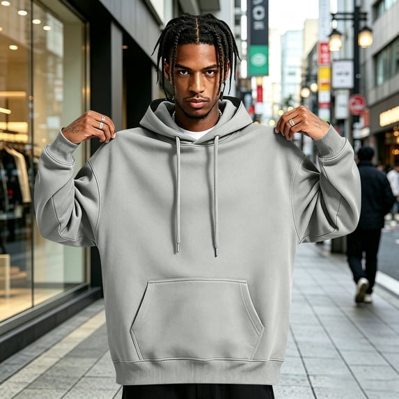 Men Hoodie Sweatshirt Pullover With Kangaroo Pocket Lightweight Casual Hooded Top Apparel For Spring Fall Wear