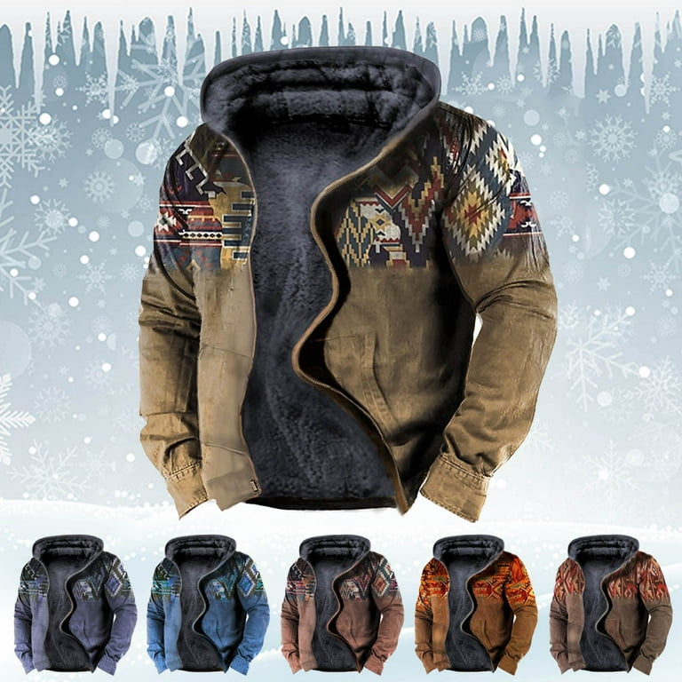 Winter Coats For Men with Hood Fleece Lined Zipper Graphic Coat