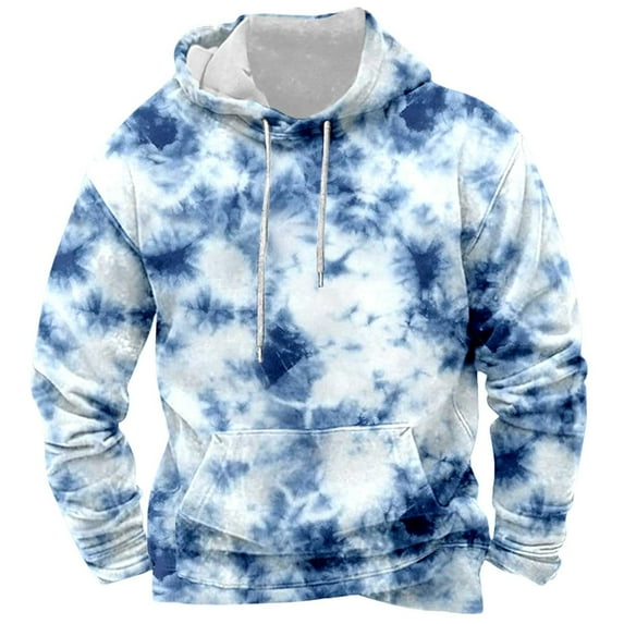 Men Hoodies Fall Loose Lightweight Tie Dye Print Long Sleeve Drawstring Hoodie with Pocket Athleisure Mens Hoodies Pullover