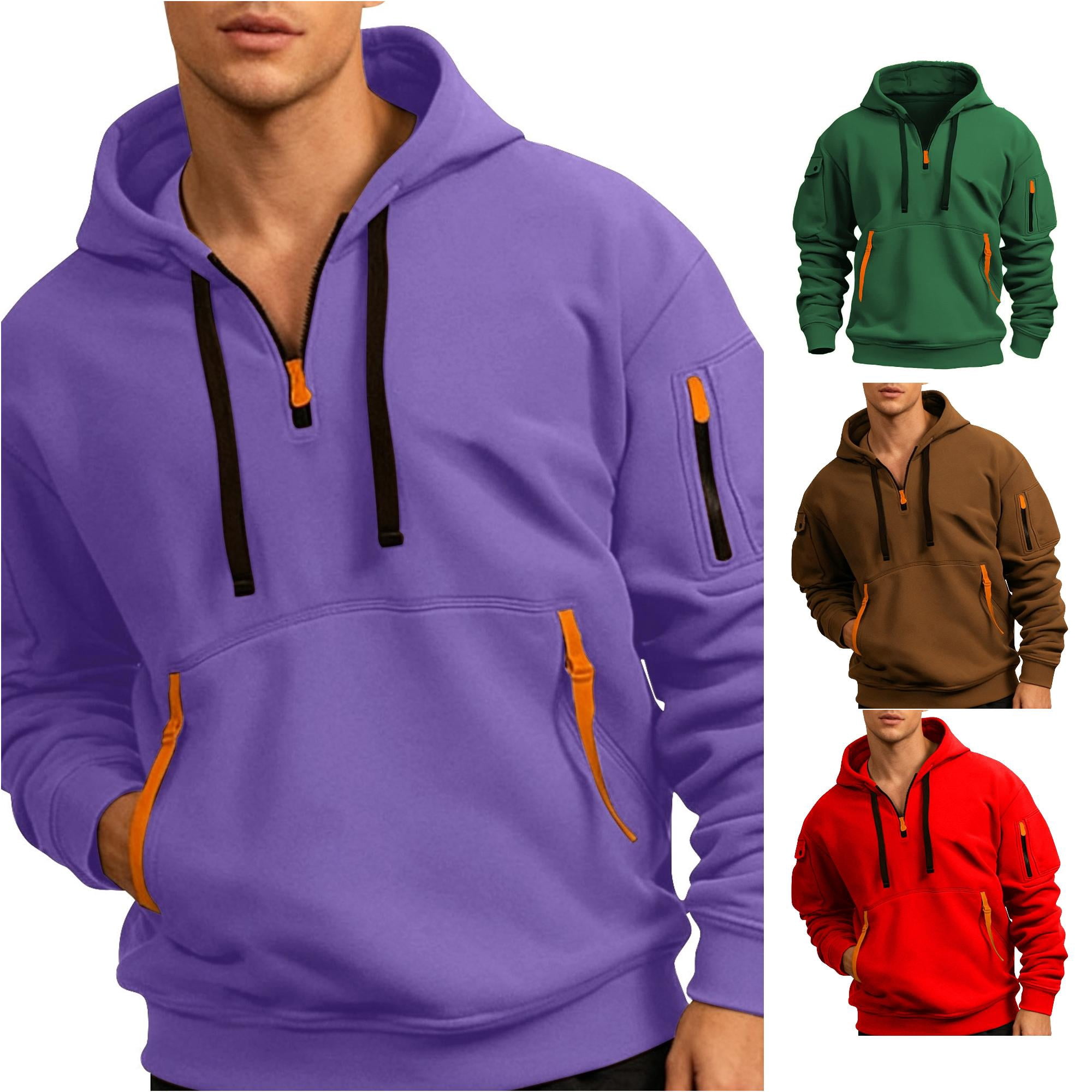 Men Hoodies Long Sleeve Quarter Zip Warm Men's Sweatshirt with Pocket ...