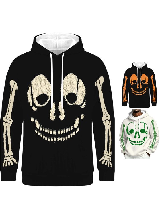 Men Hoodies Pullover Halloween Hoodie for Men 3D Skeleton Rib Cage Spine Scary Pullover Hooded Sweatshirt Party Top Black2 S