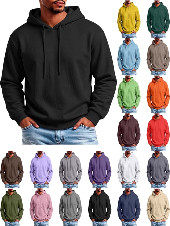Men Hoodies Solid-Color Fashionable Pocket Zipper Drawstring Casual Sports Long Sleeve Cardigan Hooded Sweatshirt