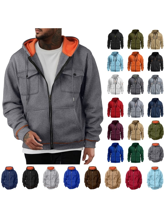 Men Hoodies Sweatshirts Solid Multi Pocket Sports Pullover Zipper Cardigan Long Sleeved Hooded Sweatshirt Jacket,S,A-Dark Gray