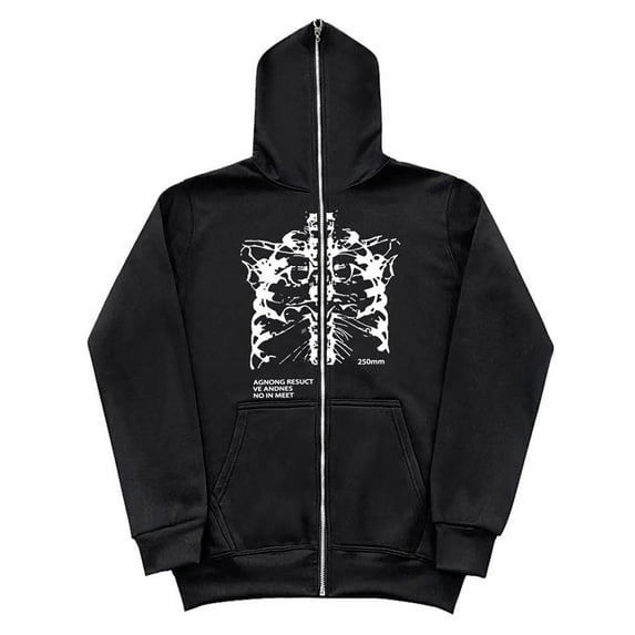 Men Hoodies Zip Up Unique Dark Gothic Print Hoodie Long Sleeve Relaxed Fit Streetwear Graphic Hoodie Grey XXXL