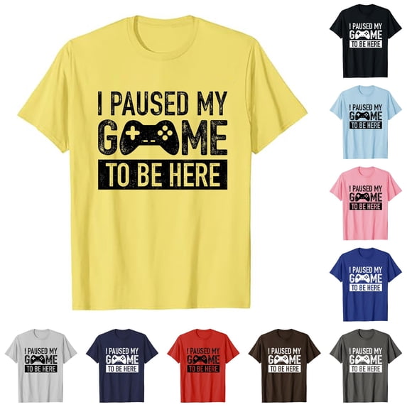 Men I Paused My Game To Be Here Letter Print Short Sleeve Round Neck Tennis T Shirt Floral Fashion Trend Bottoming