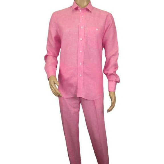 Men INSERCH premium Soft Linen Breathable 2pc Walking Leisure suit LS29116 Pink