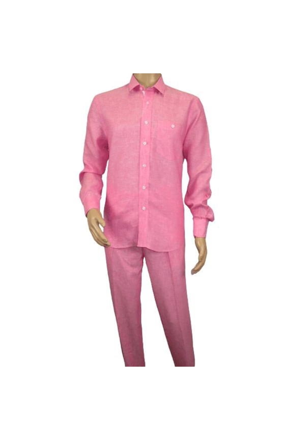 Men INSERCH premium Soft Linen Breathable 2pc Walking Leisure suit LS29116 Pink