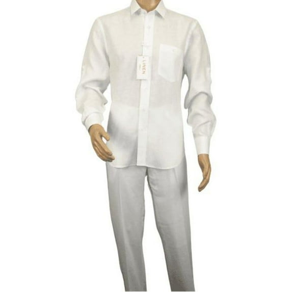 Men INSERCH premium Soft Linen Breathable 2pc Walking Leisure suit LS29116 white