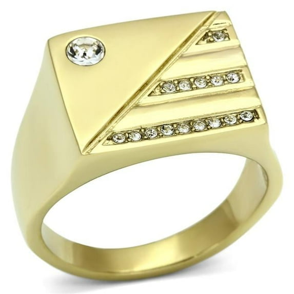 Men IP Gold Stainless Steel Ring with Top Grade Crystal in Clear - Size 11