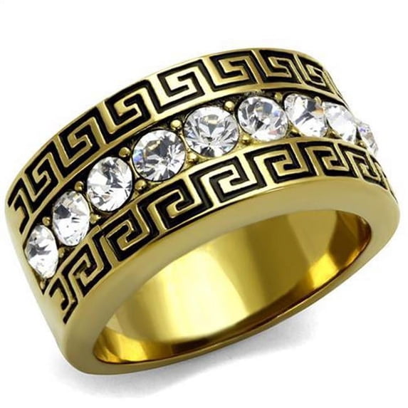 Men IP Gold Stainless Steel Ring with Top Grade Crystal in Clear - Size 12