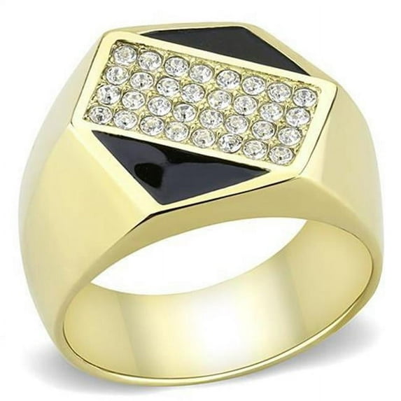 Men IP Gold Stainless Steel Ring with Top Grade Crystal in Clear - Size 9